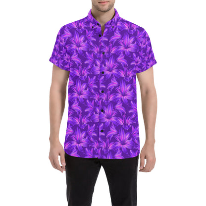 Amaryllis Pattern Print Design AL03 Men's Short Sleeve Button Up Shirt