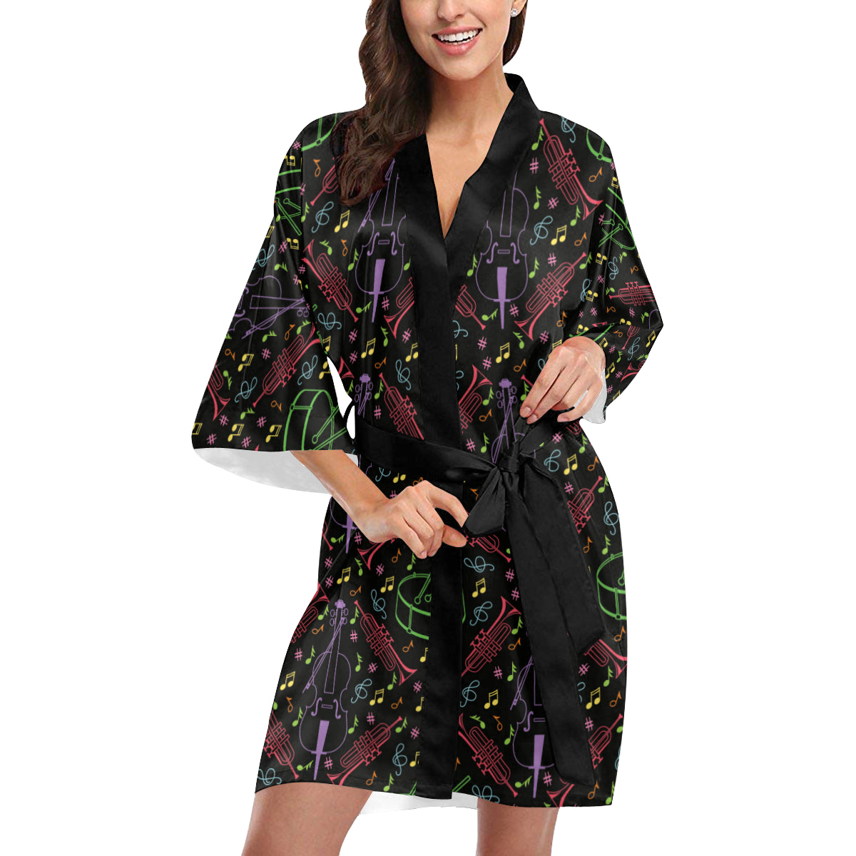 Cello Neon Pattern Print Design 02 Women's Short Kimono