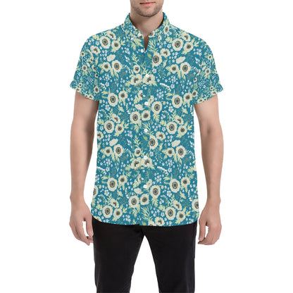 Anemone Pattern Print Design 01 Men's Short Sleeve Button Up Shirt