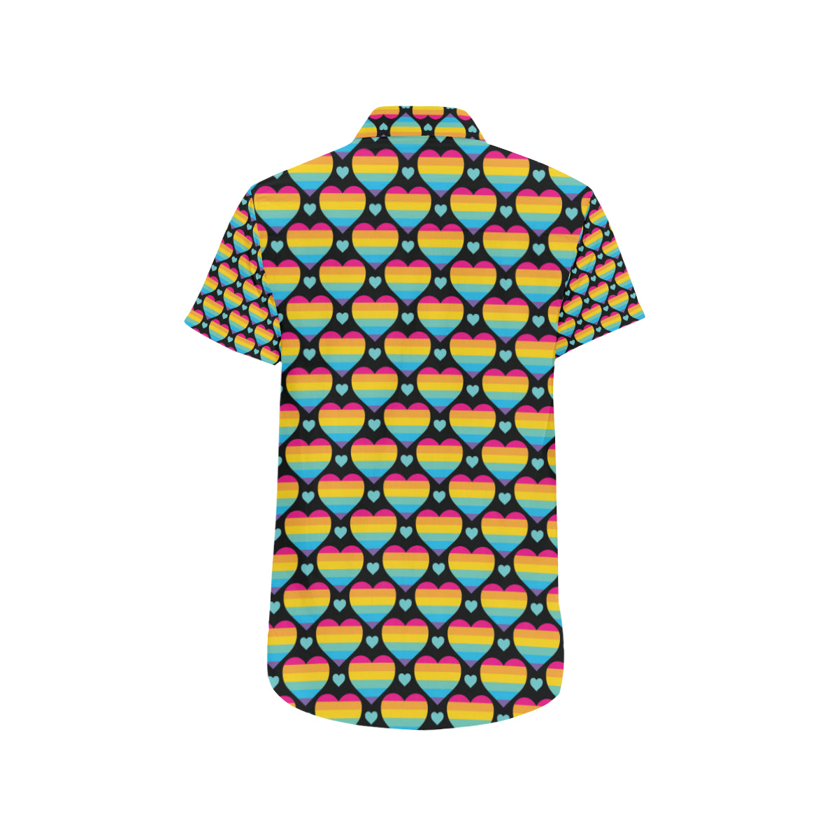 Rainbow Heart Print Pattern Men's Short Sleeve Button Up Shirt