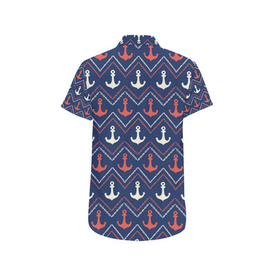 Anchor Pattern Print Design 07 Men's Short Sleeve Button Up Shirt