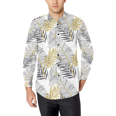 Gold Glitter Tropical Palm Leaves Men's Long Sleeve Shirt