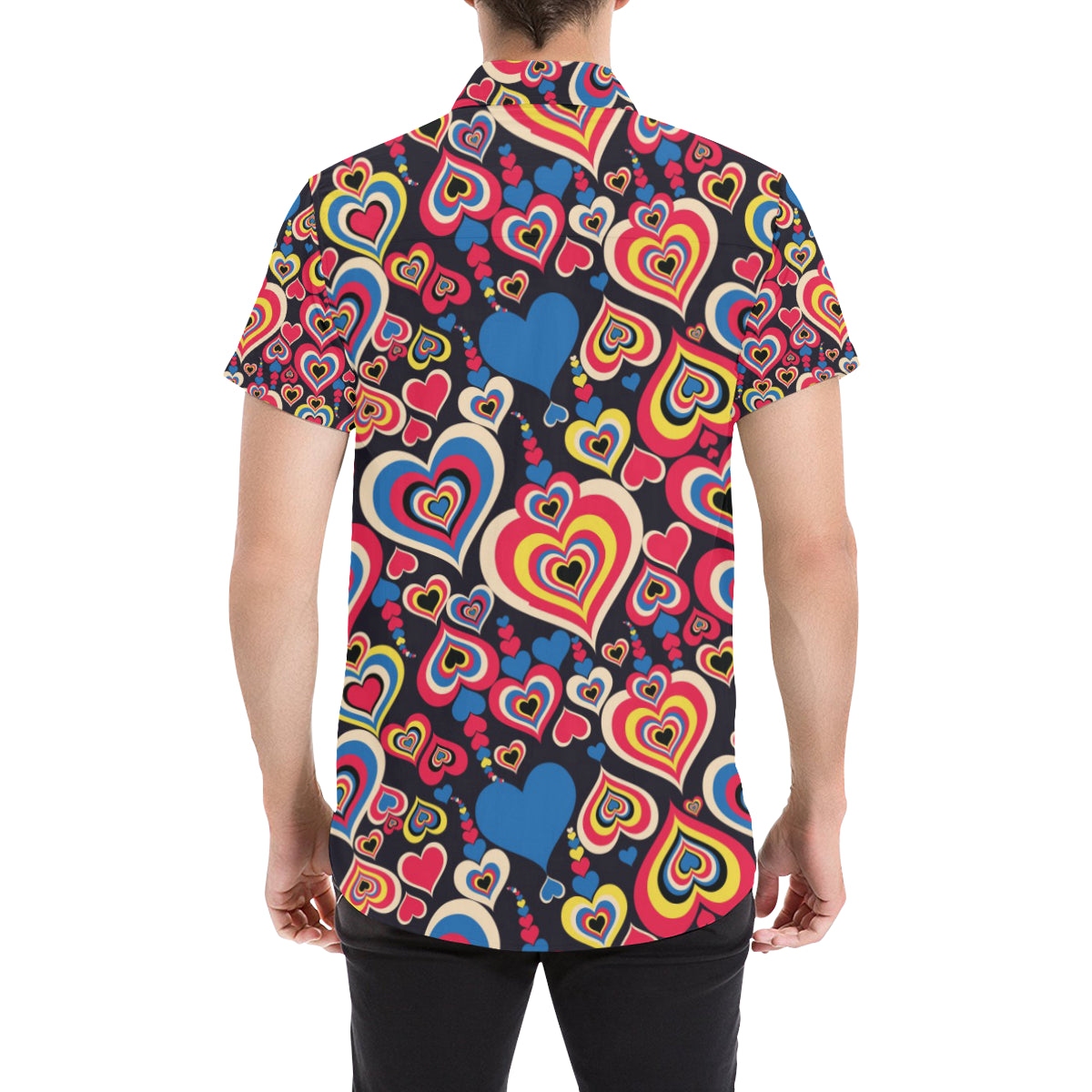Heart Pattern Print Design HE08 Men's Short Sleeve Button Up Shirt