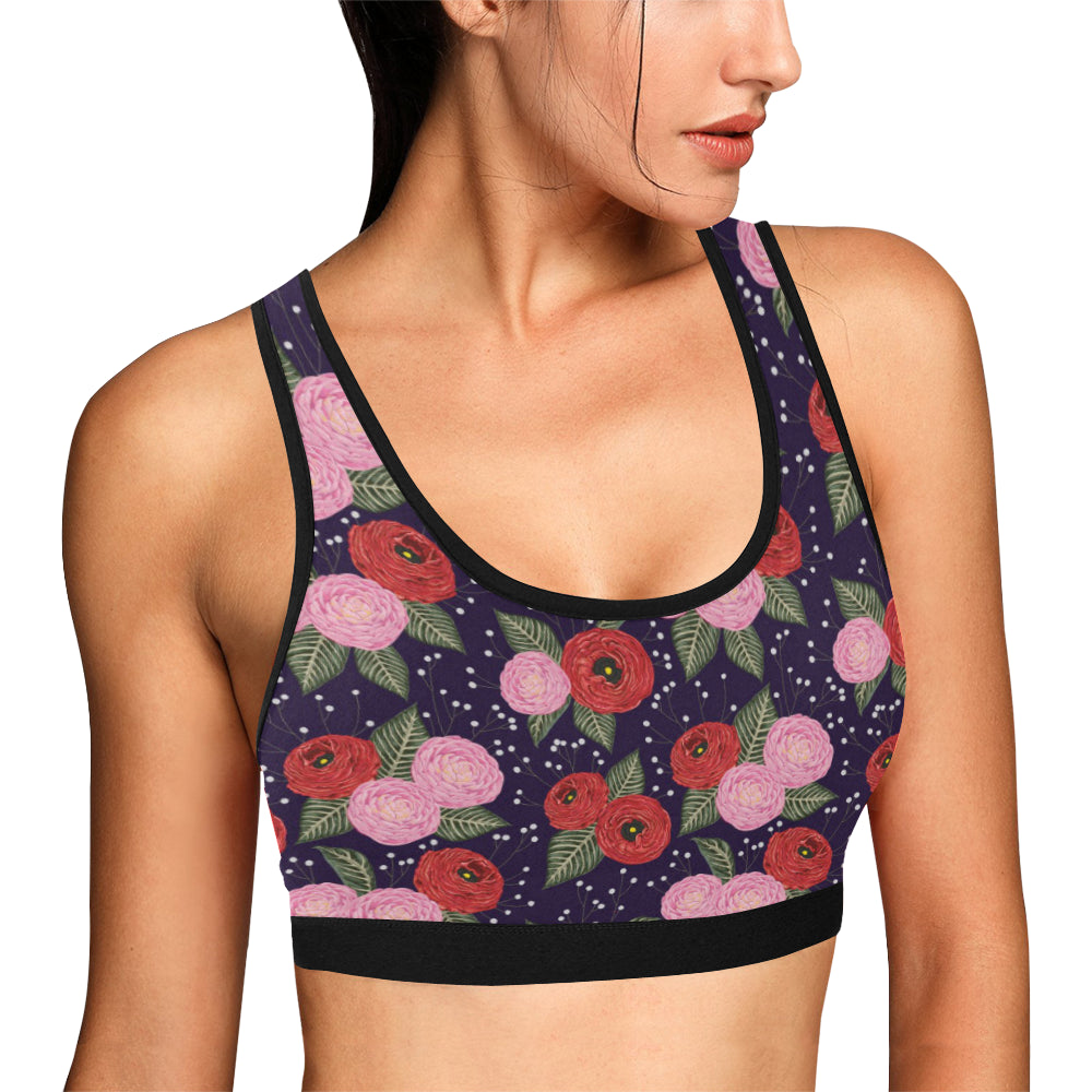 Camellia Pattern Print Design CM02 Sports Bra