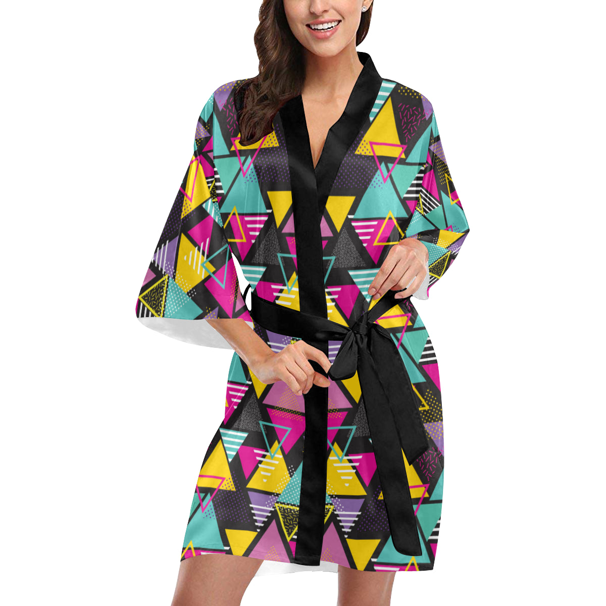 Geometric Colorful Pattern Print Design 02 Women's Short Kimono