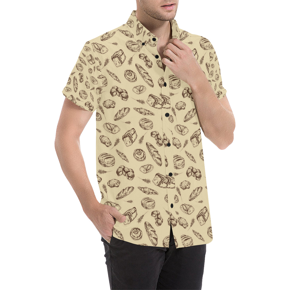 Bread Pattern Print Design 04 Men's Short Sleeve Button Up Shirt