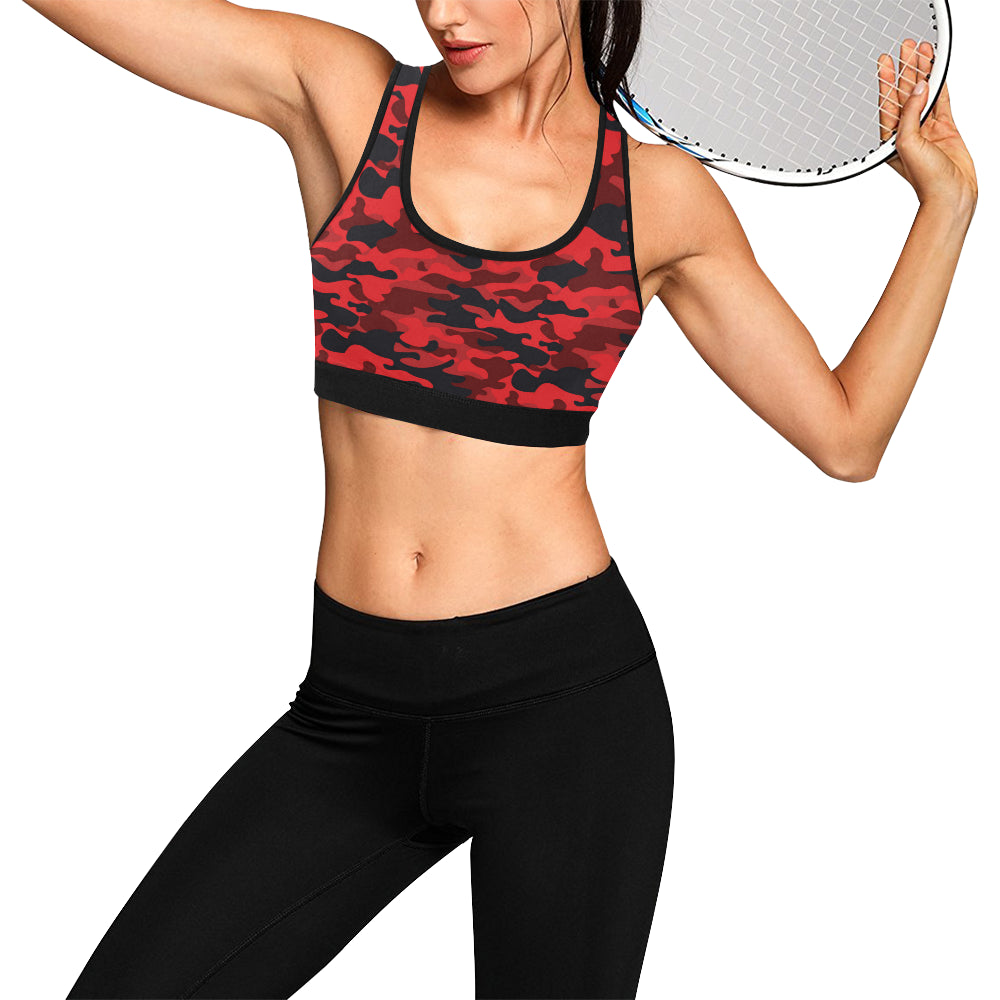 Camo Red Pattern Print Design 03 Sports Bra