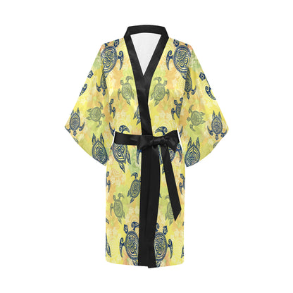 Hawaiian Turtle Tribal Design Print Women Kimono Robe
