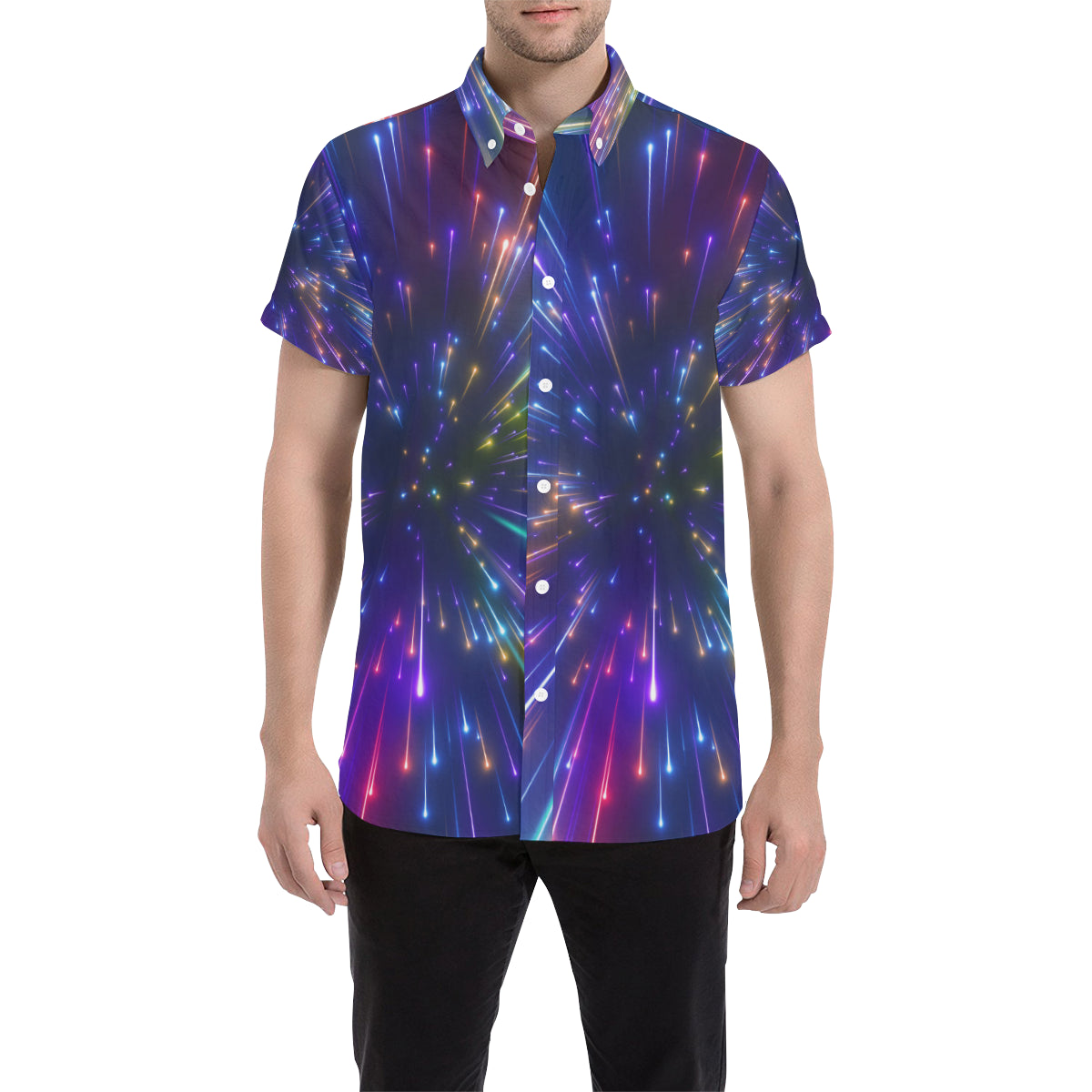 Celestial Rainbow Speed Light Men's Short Sleeve Button Up Shirt