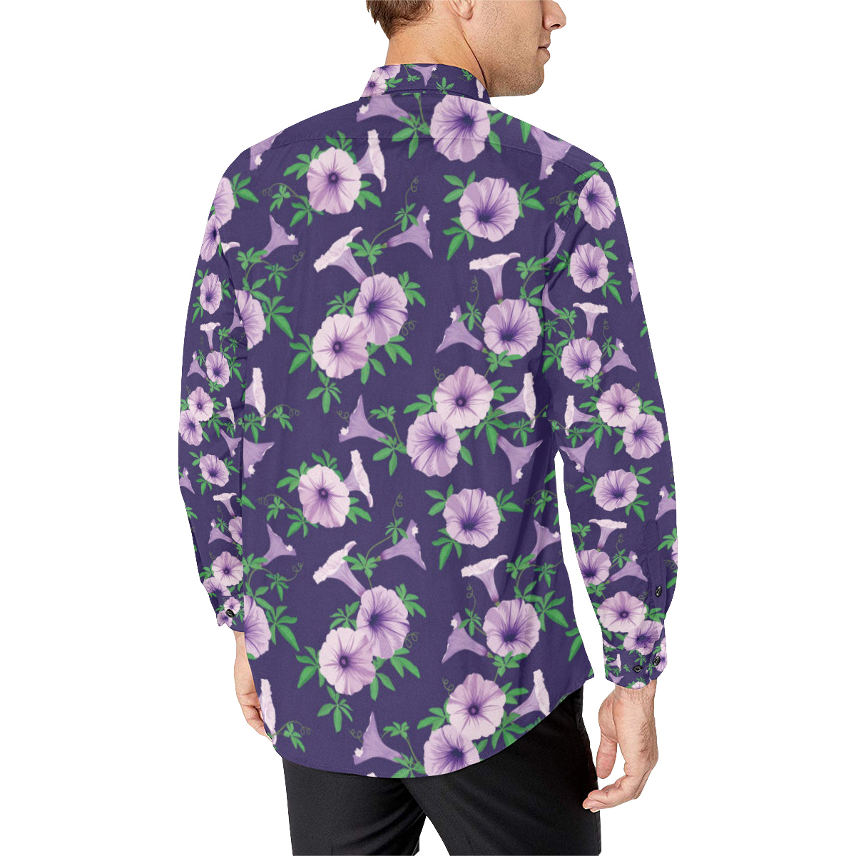 Morning Glory Pattern Print Design MG01 Men's Long Sleeve Shirt