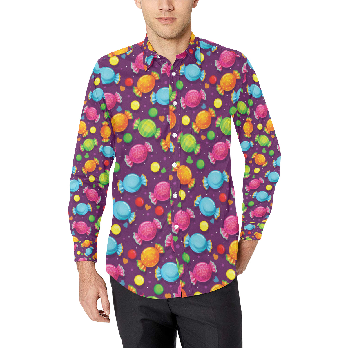 Candy Pattern Print Design CA05 Men's Long Sleeve Shirt