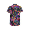 Neon Color Tropical Palm Leaves Men's Short Sleeve Button Up Shirt