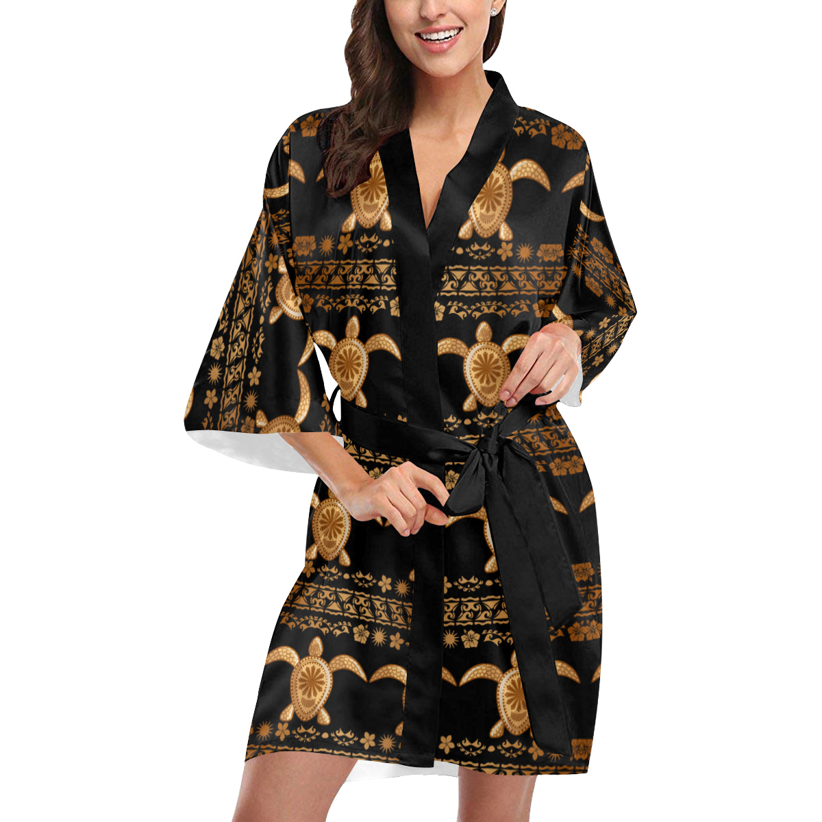 Tribal Sea turtle Polynesian Hawaiian Women Kimono Robe
