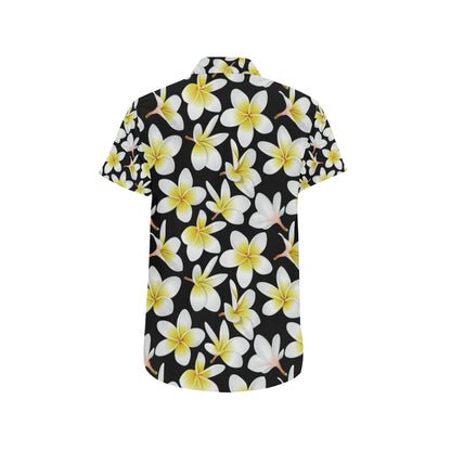 Yellow Plumeria Hawaiian Flowers Men's Short Sleeve Button Up Shirt