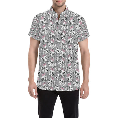 Maltese Pattern Print Design 01 Men's Short Sleeve Button Up Shirt