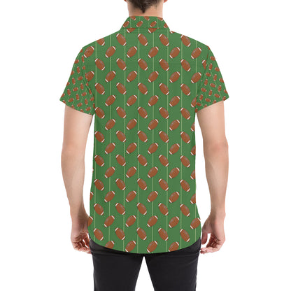 American Football on Field Themed Men's Short Sleeve Button Up Shirt