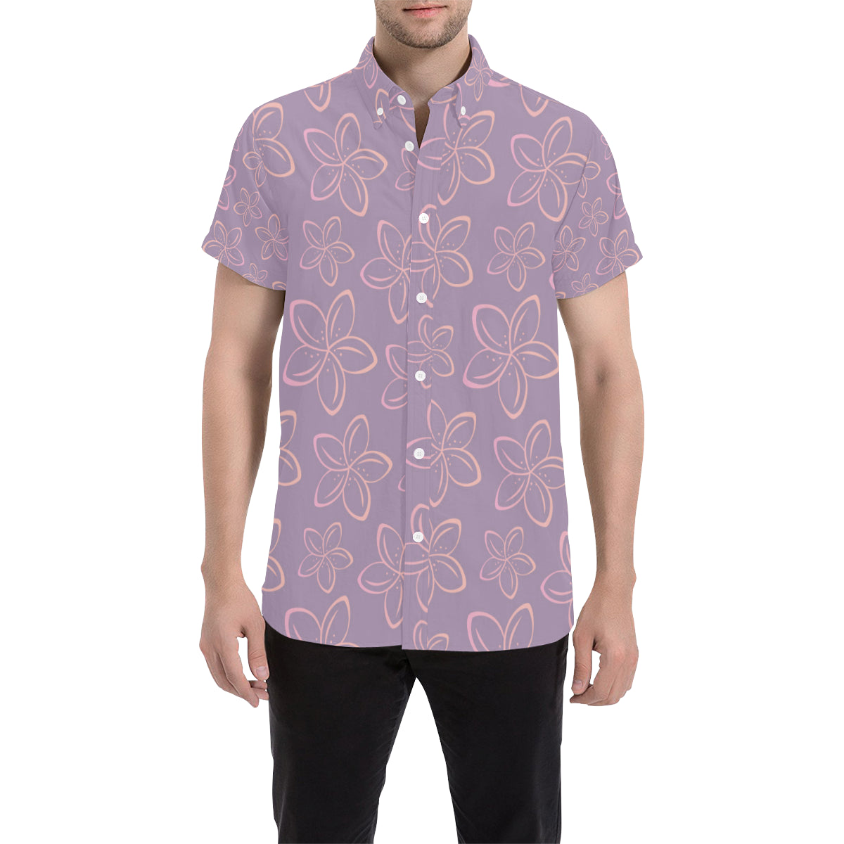 Plumeria Pattern Print Design A01 Men's Short Sleeve Button Up Shirt