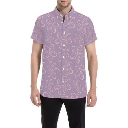 Plumeria Pattern Print Design A01 Men's Short Sleeve Button Up Shirt