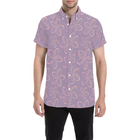 Plumeria Pattern Print Design A01 Men's Short Sleeve Button Up Shirt