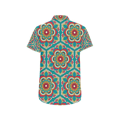 Mandala Pattern Print Design 03 Men's Short Sleeve Button Up Shirt