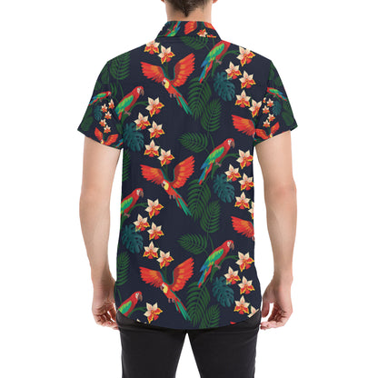 Macaw Pattern Print Design 02 Men's Short Sleeve Button Up Shirt