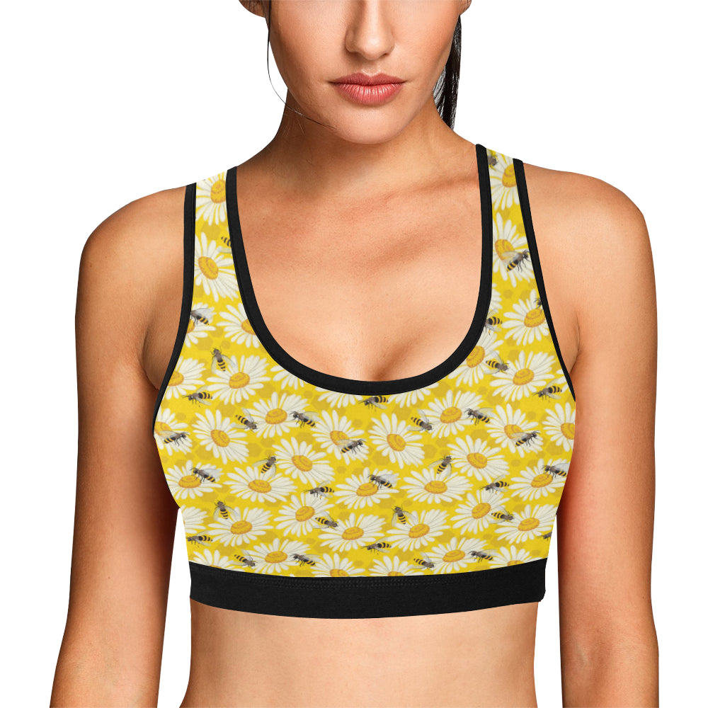 Bee Daisy Pattern Print Design 06 Sports Bra