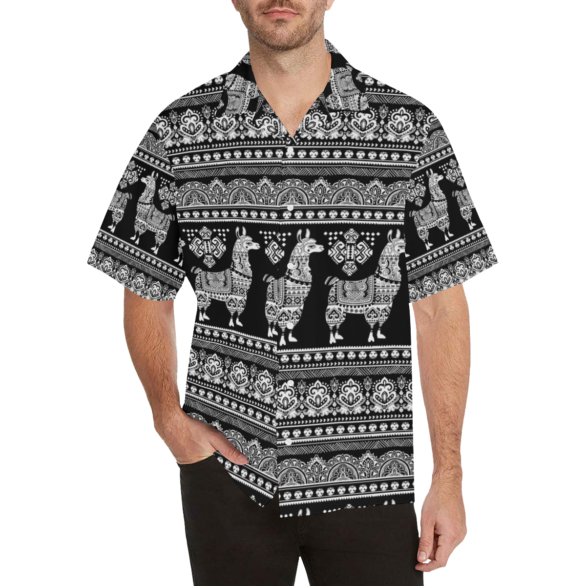 Llama Aztec Style Pattern Print Design 01 Men's Hawaiian Shirt