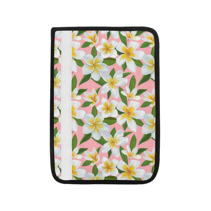 White Plumeria Pattern Print Design PM011 Car Seat Belt Cover