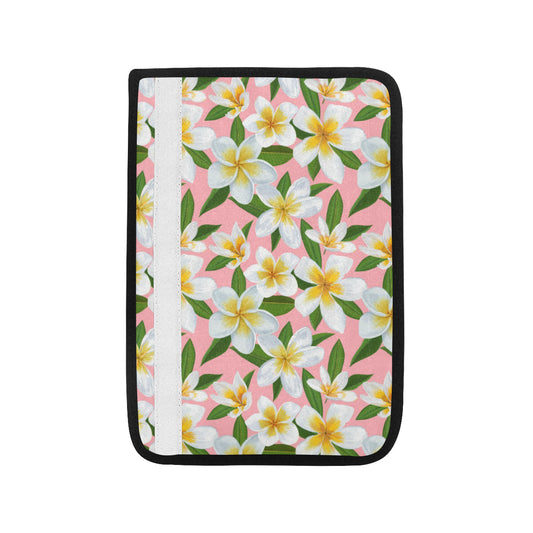 White Plumeria Pattern Print Design PM011 Car Seat Belt Cover