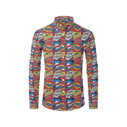 Comic Book Pattern Print Design 03 Men's Long Sleeve Shirt