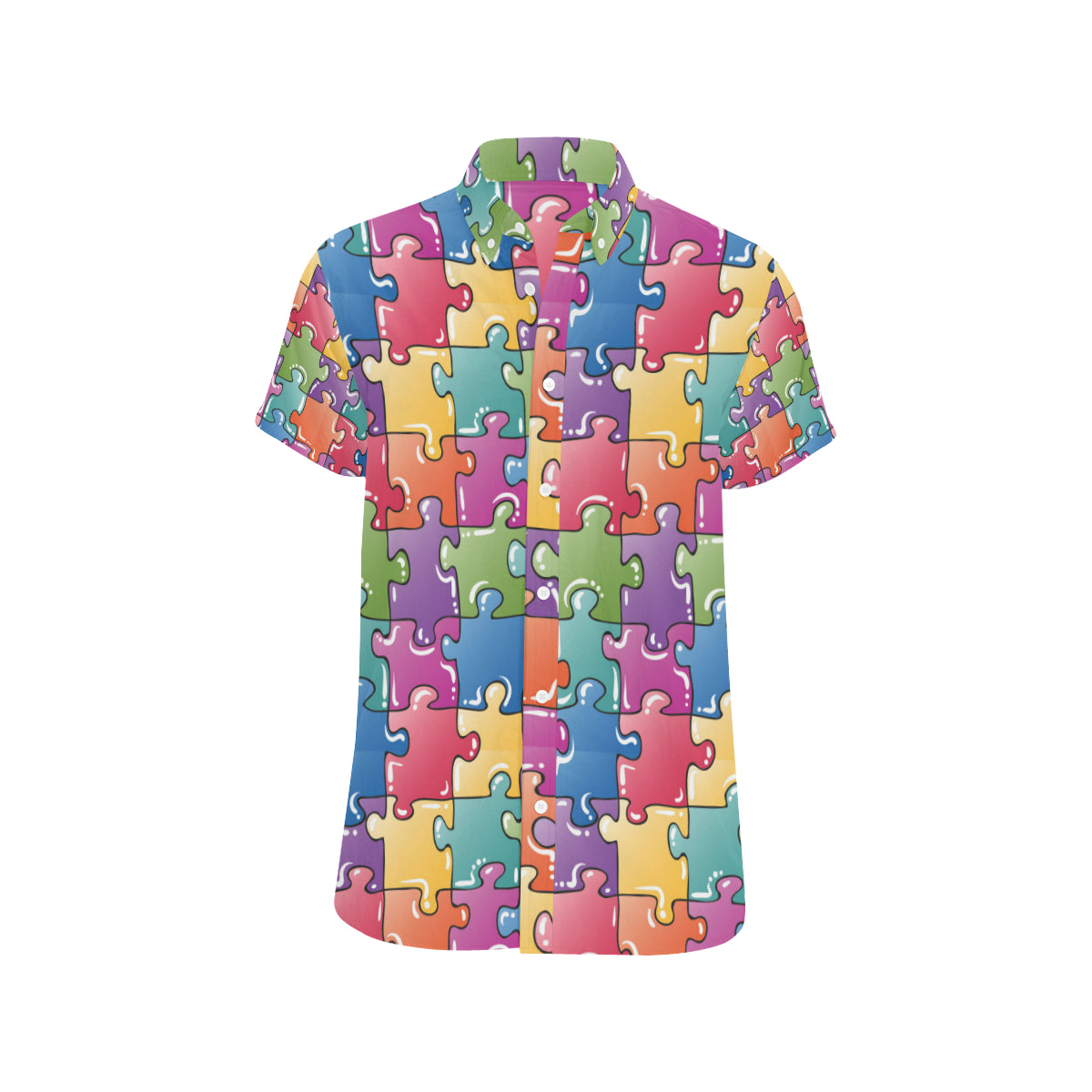 Puzzle Pattern Print Design A05 Men's Short Sleeve Button Up Shirt