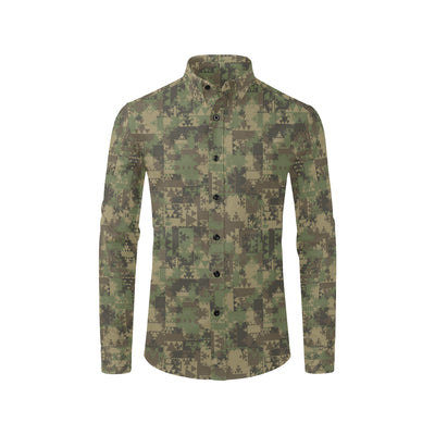 Camouflage Aztec Green Army Print Men's Long Sleeve Shirt