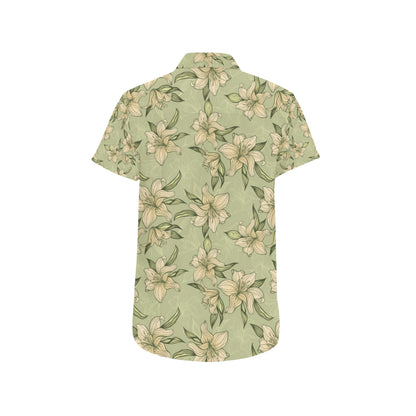 Lily Pattern Print Design LY06 Men's Short Sleeve Button Up Shirt