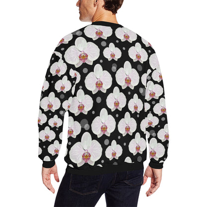 Orchid White Pattern Print Design OR09 Men Long Sleeve Sweatshirt