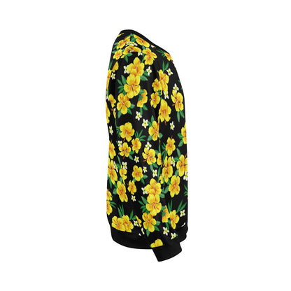 Yellow Hibiscus Pattern Print Design HB08 Men Long Sleeve Sweatshirt