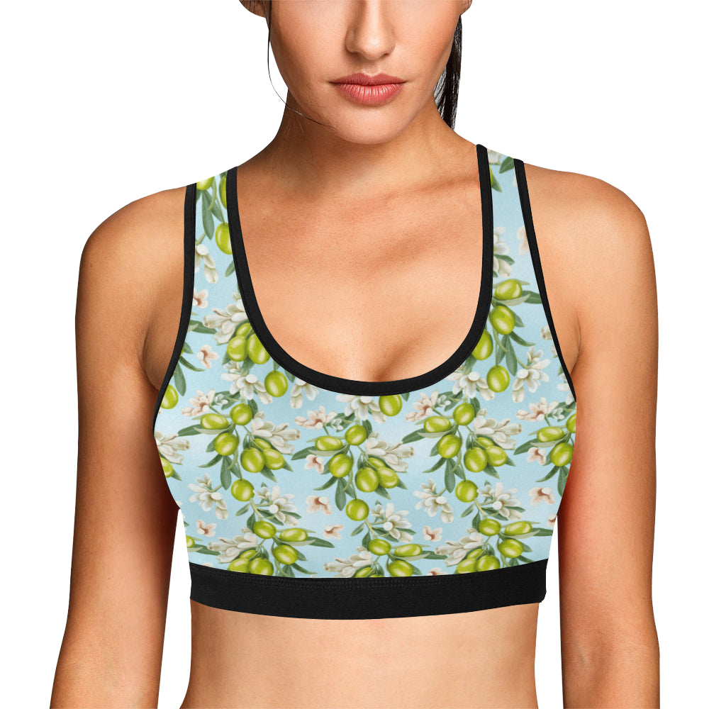 Elegant Olive Floral Print Sports Bra