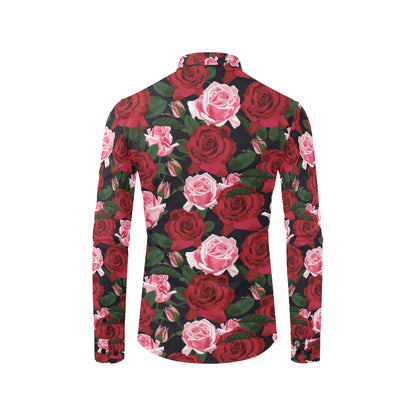 Rose Red Pink Pattern Print Design RO01 Men's Long Sleeve Shirt