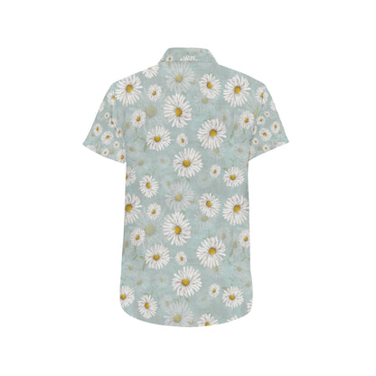 Daisy Pattern Print Design DS012 Men's Short Sleeve Button Up Shirt