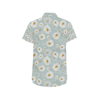 Daisy Pattern Print Design DS012 Men's Short Sleeve Button Up Shirt