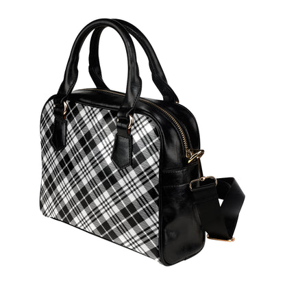 Plaid Black White Pattern Print Design A02 Shoulder Handbag