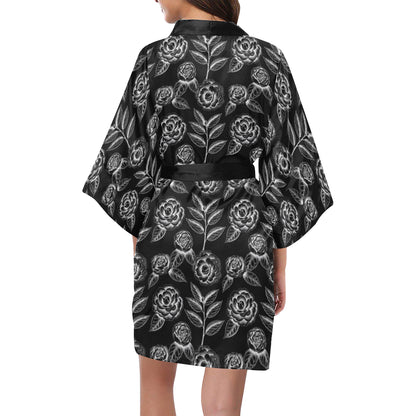 Camellia Pattern Print Design 02 Women's Short Kimono
