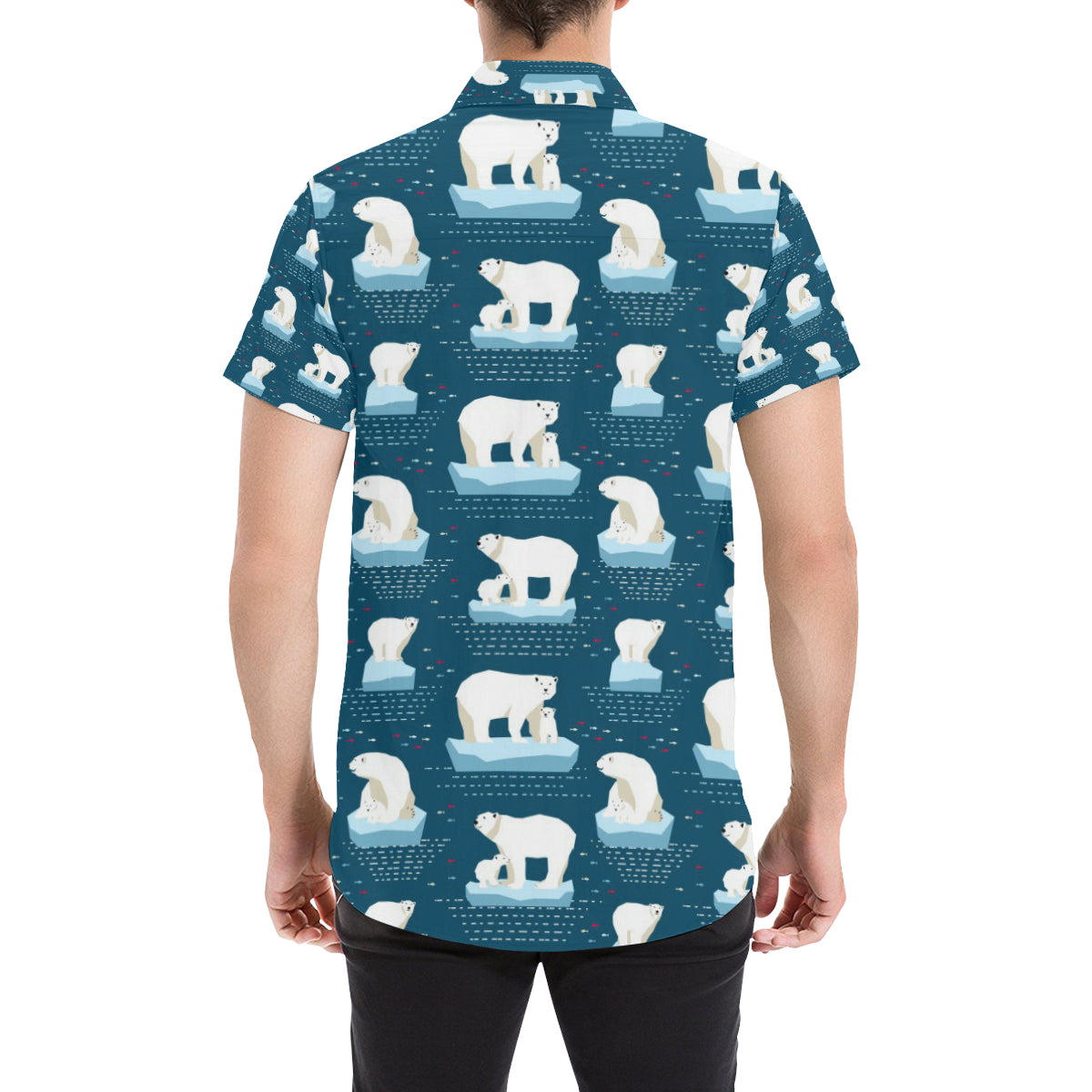 Polar Bear Pattern Print Design PB02 Men's Short Sleeve Button Up Shirt