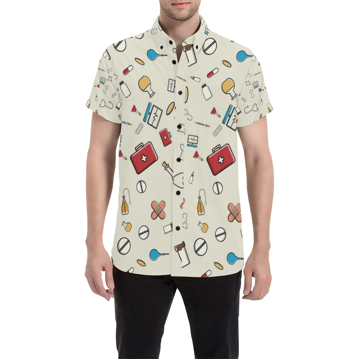 Nurse Pattern Print Design A04 Men's Short Sleeve Button Up Shirt