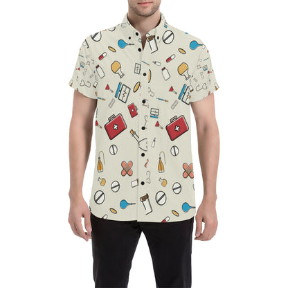 Nurse Pattern Print Design A04 Men's Short Sleeve Button Up Shirt