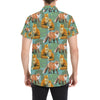 Fox Autumn leaves Themed Men's Short Sleeve Button Up Shirt