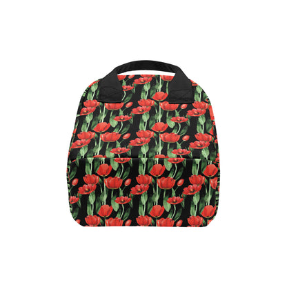 Tulip Red Pattern Print Design TP03 Insulated Lunch Bag
