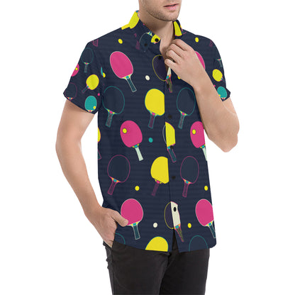 Ping Pong Pattern Print Design A04 Men's Short Sleeve Button Up Shirt