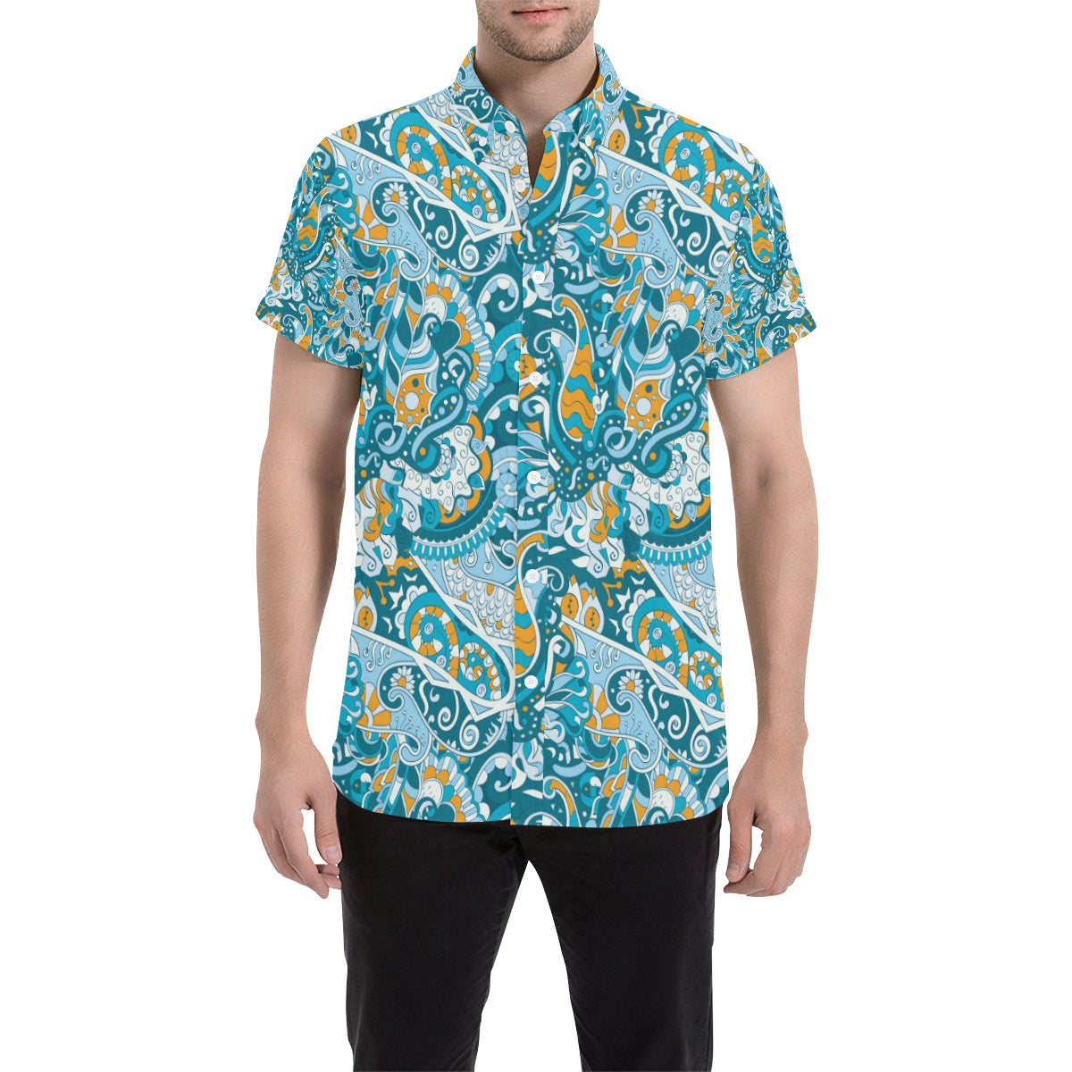 Funky Retro Pattern Print Design A03 Men's Short Sleeve Button Up Shirt