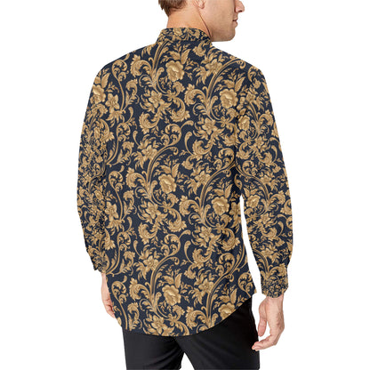 Baroque Golden Pattern Print Design 03 Men's Long Sleeve Shirt