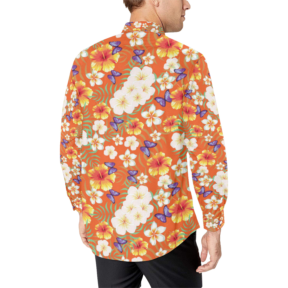 Tropical Flower Pattern Print Design TF027 Men's Long Sleeve Shirt